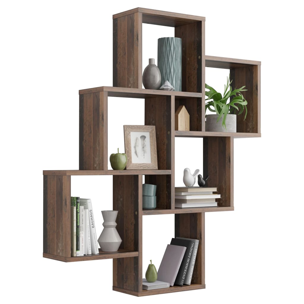 FMD Wall-mounted Shelf with 8 Compartments Old Style Dark