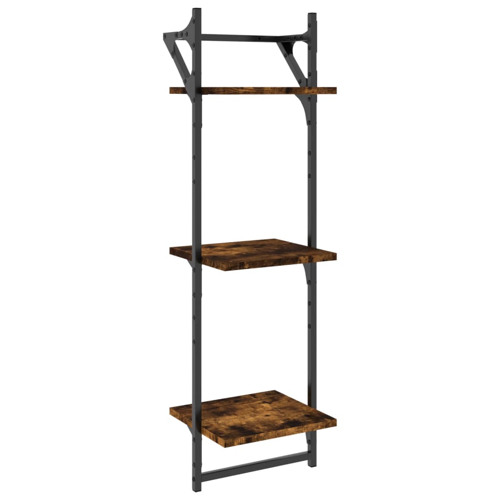 vidaXL 3-Tier Wall Shelves with Bars 2 pcs Smoked Oak 30x25x100 cm