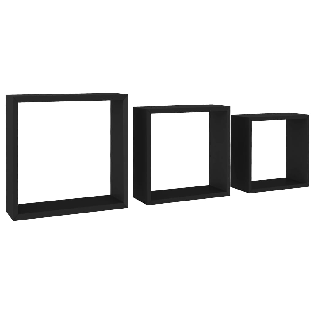 vidaXL Wall Cube Shelves 3 pcs Black MDF