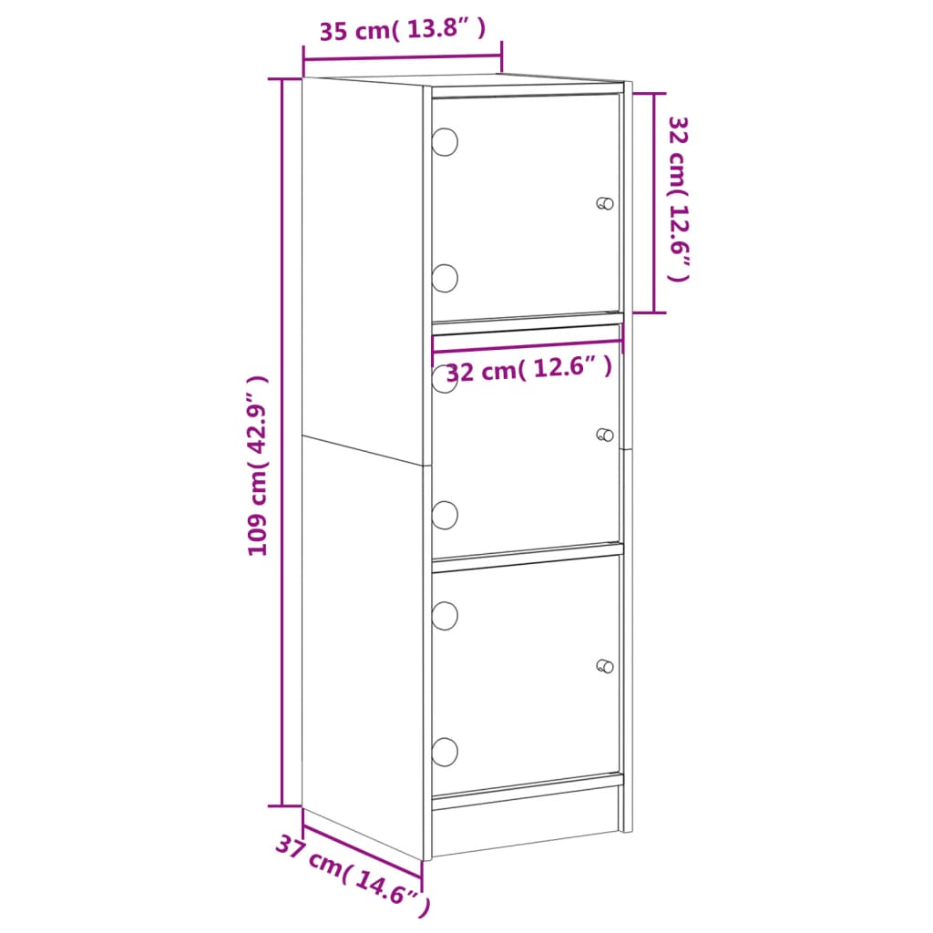 vidaXL Highboard with Glass Doors Sonoma Oak 35x37x109 cm