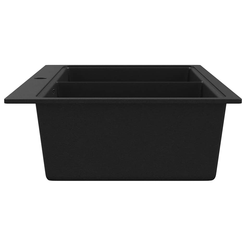 Overmount Kitchen Sink Double Basin Granite Black vidaXL.co.uk