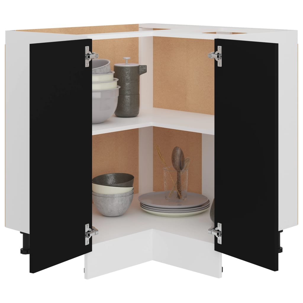 vidaXL Corner Bottom Cabinet Black 75.5x75.5x81.5 cm Engineered Wood