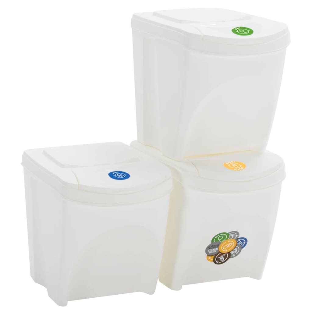 vidaXL Stackable Garbage Bin Boxes 3 pcs White 75 L Polypropylene