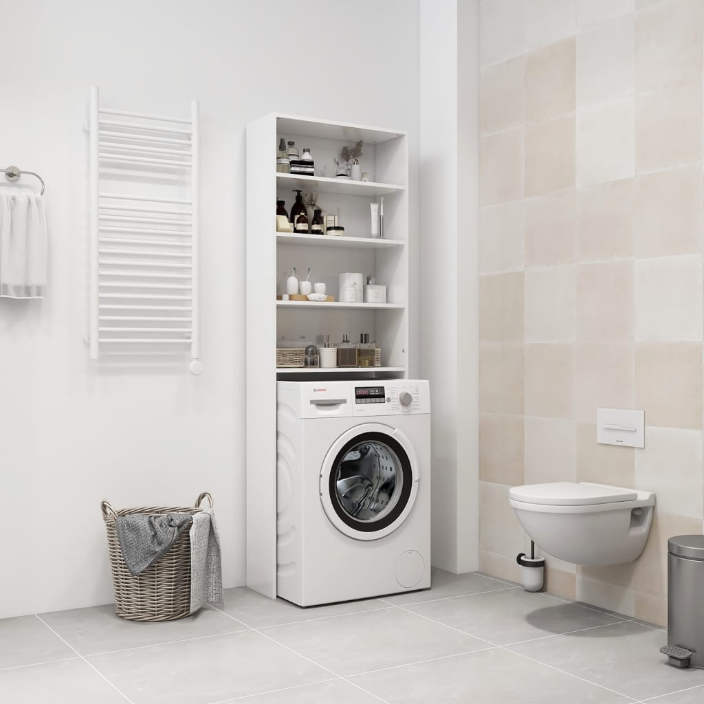 vidaXL Washing Machine Cabinet High Gloss White 64x24x190 cm
