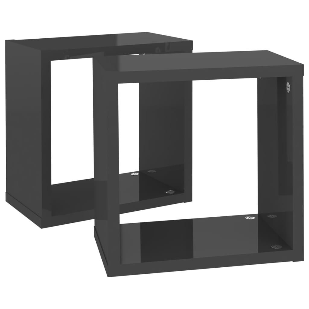 vidaXL Wall Cube Shelves 2 pcs High Gloss Grey 26x15x26 cm