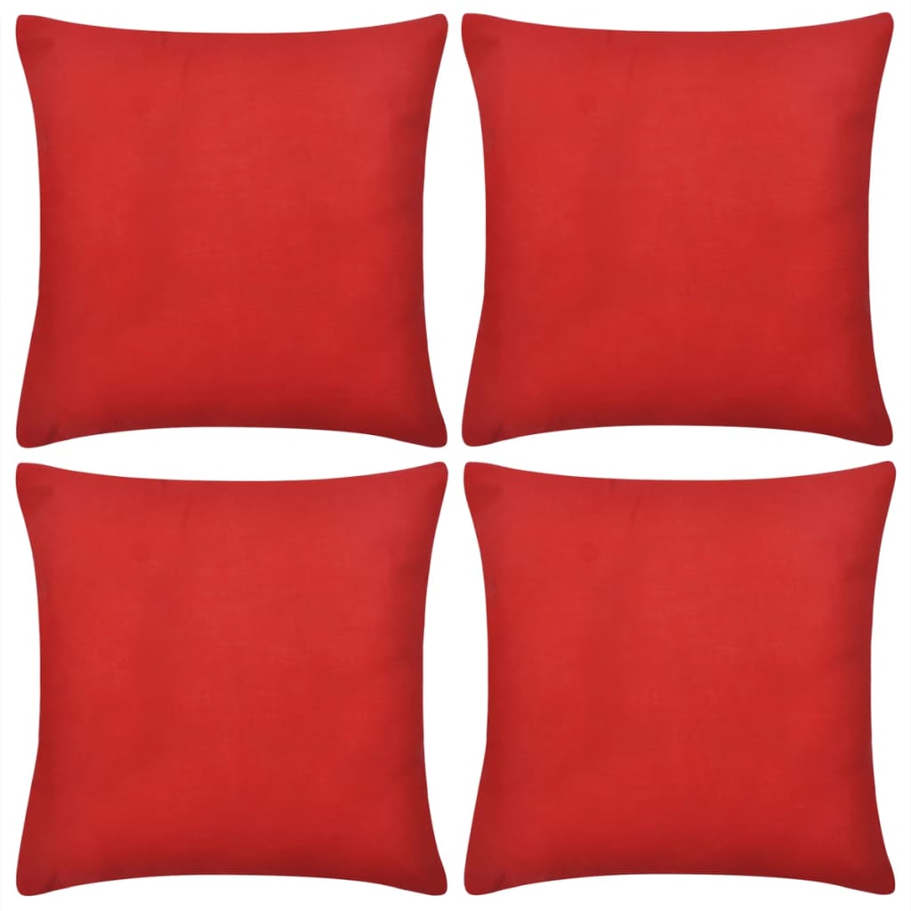 4 Red Cushion Covers Cotton 50 x 50 cm