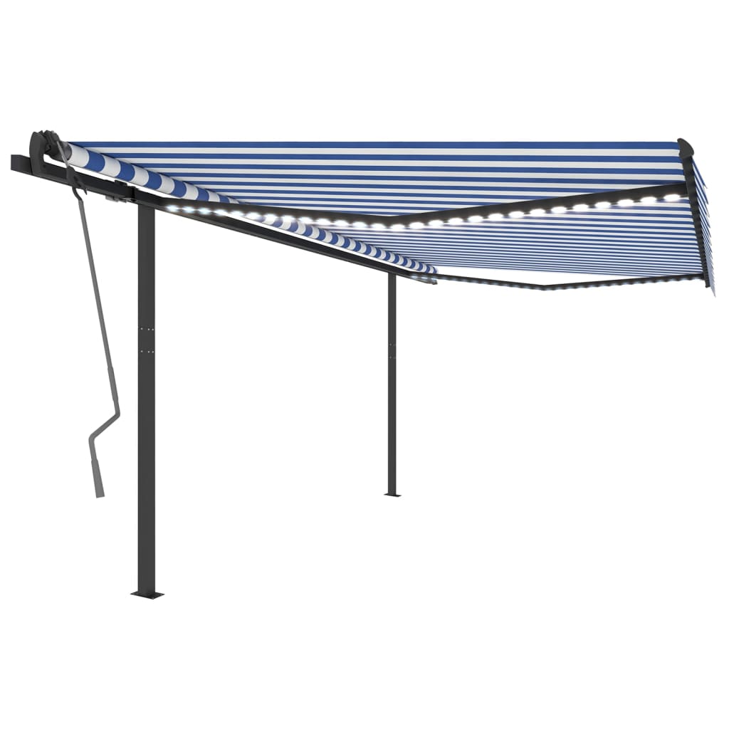 vidaXL Manual Retractable Awning with LED 4.5x3 m Blue and White