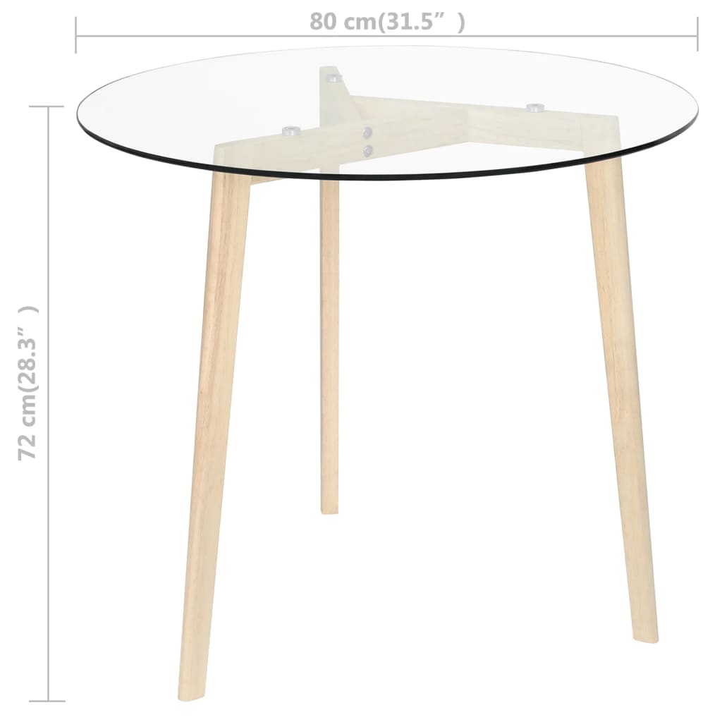 vidaXL Dining Table Transparent 80 cm Tempered Glass