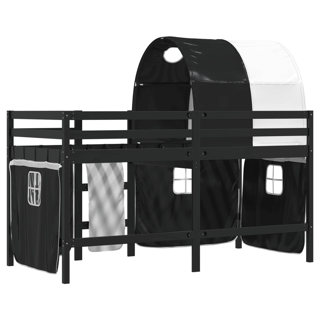 vidaXL Kids' Loft Bed with Tunnel White&Black 90x200 cm Solid Wood Pine
