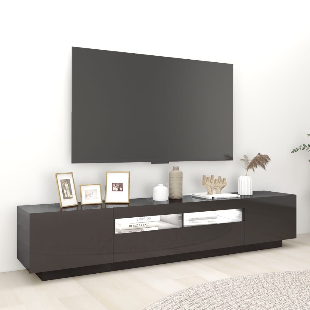 vidaXL TV Cabinet with LED Lights High Gloss Grey 200x35x40 cm