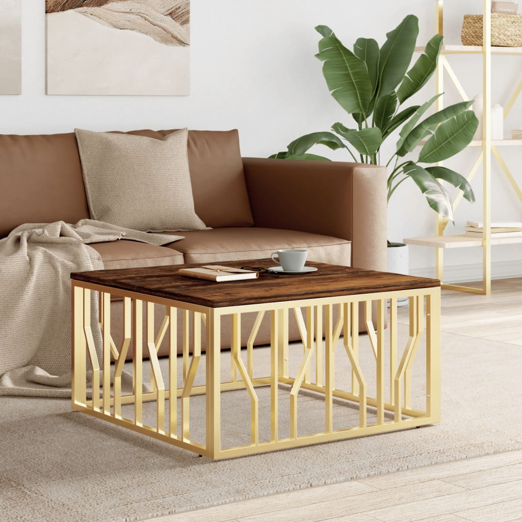 vidaXL Coffee Table Gold Stainless Steel and Solid Wood Reclaimed