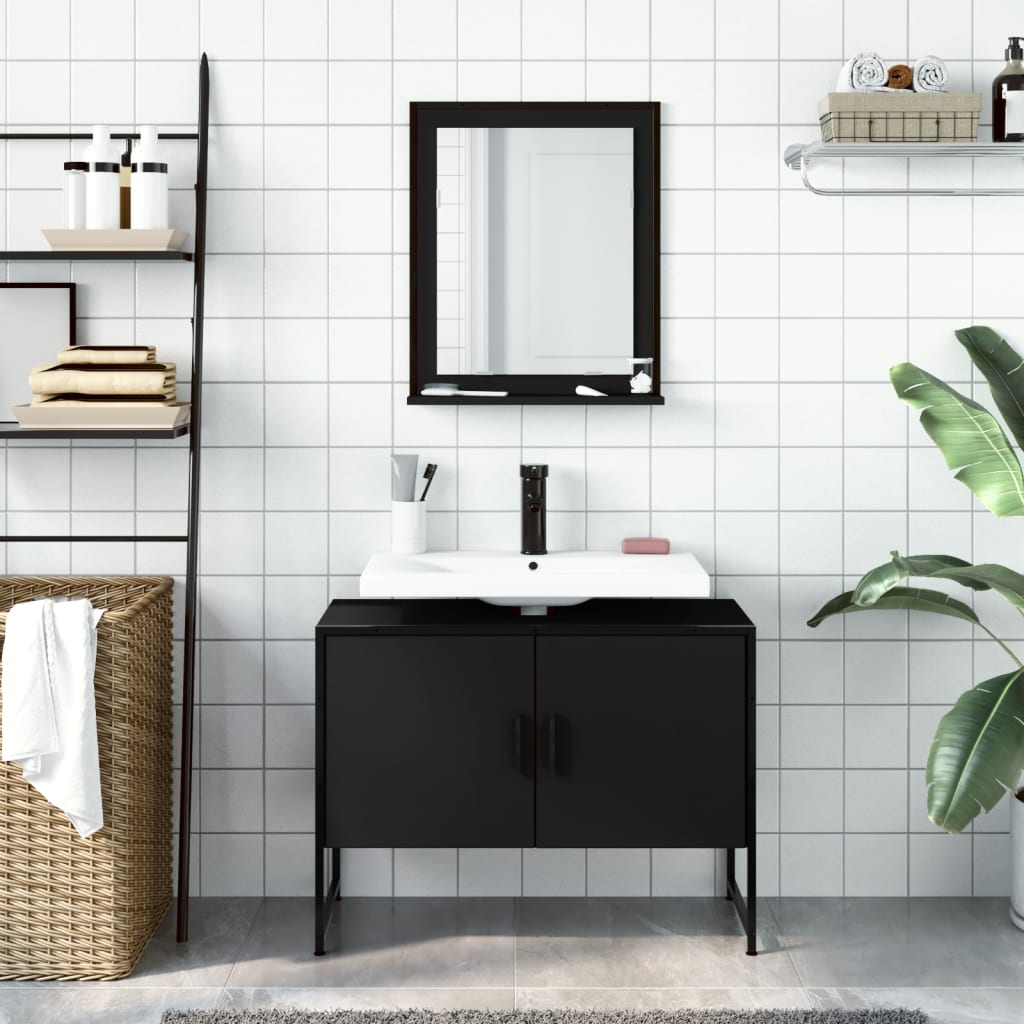 vidaXL 2 Piece Bathroom Cabinet Set Black Engineered Wood