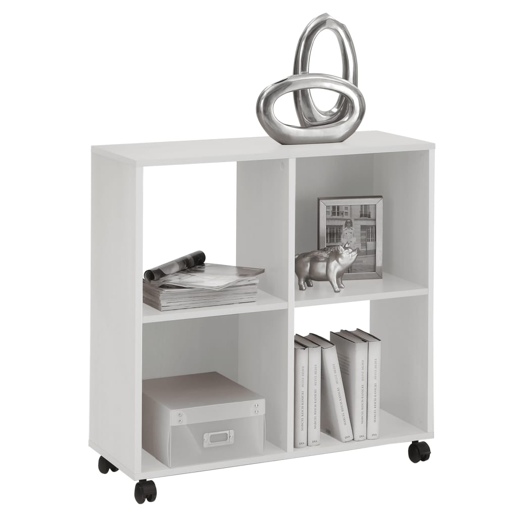 FMD Shelf on Swivel Wheels with 4 Compartments White