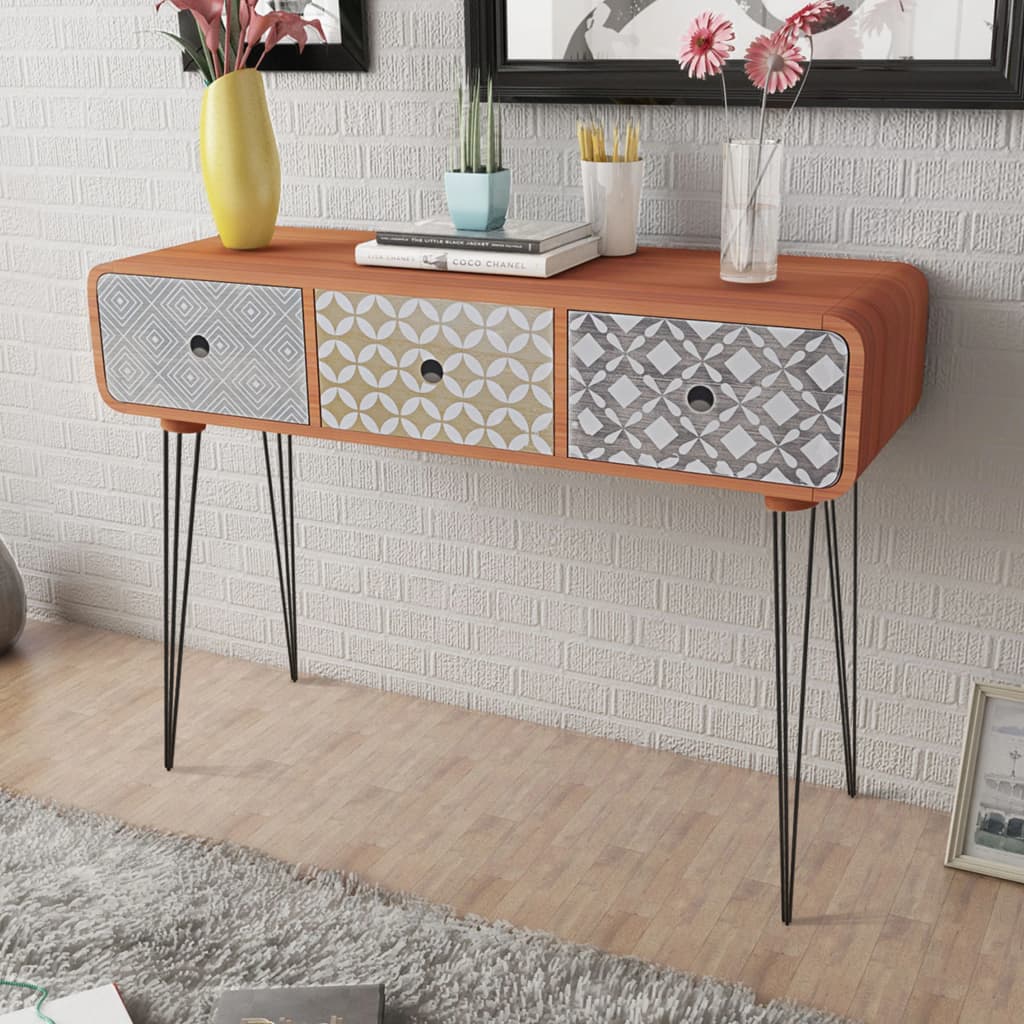 vidaXL Console Table with 3 Drawers Brown