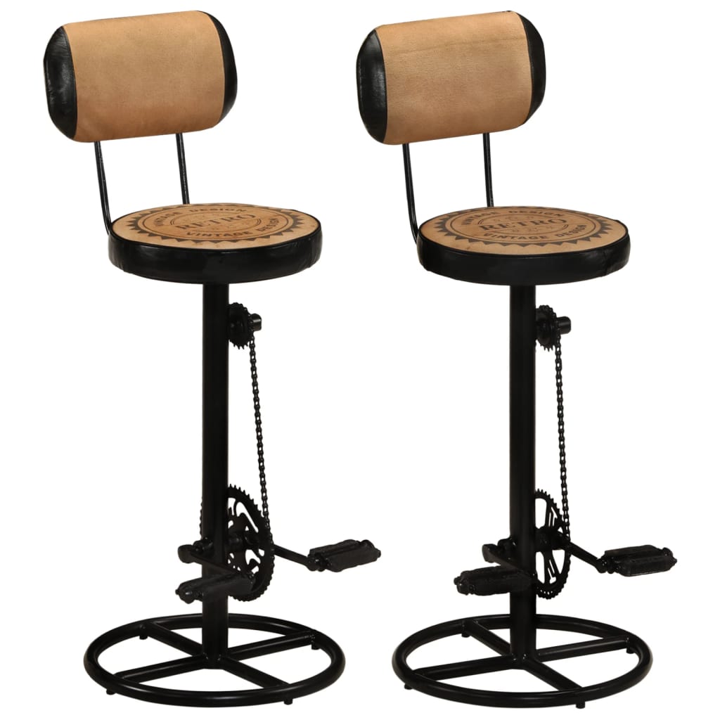 vidaXL Bar Stools with Canvas Print 2 pcs Brown and Black Real Goat Leather