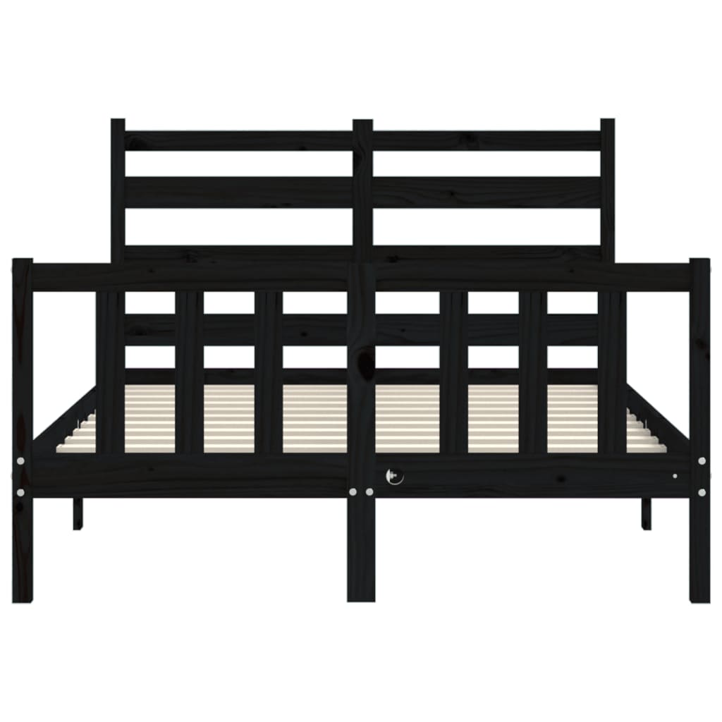 vidaXL Bed Frame with Headboard Black Small Double Solid Wood