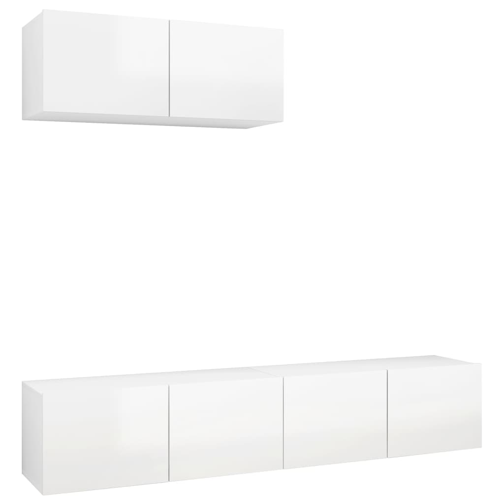 vidaXL TV Cabinets 3 pcs High Gloss White Engineered Wood