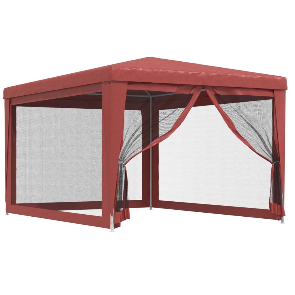 vidaXL Party Tent with 4 Mesh Sidewalls Red 3x4 m HDPE