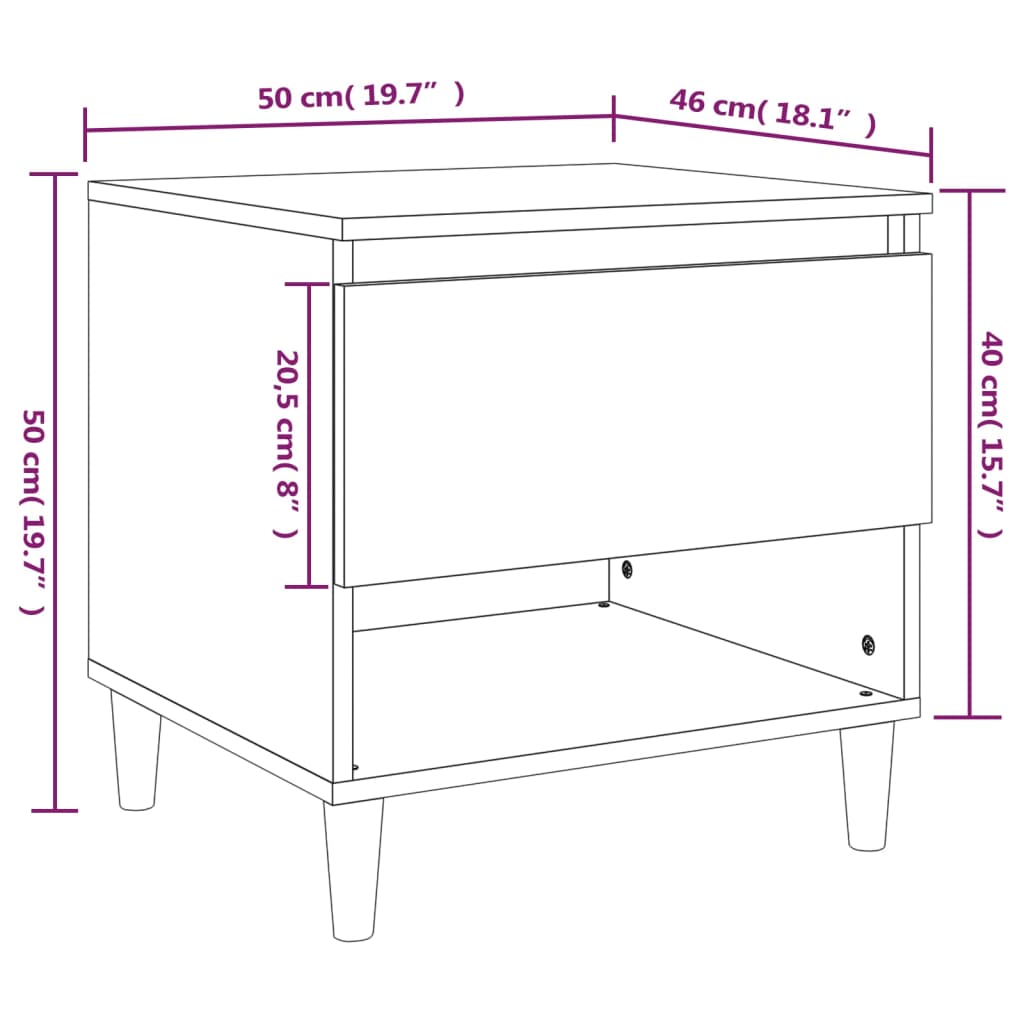 vidaXL Bedside Table White 50x46x50 Engineered Wood