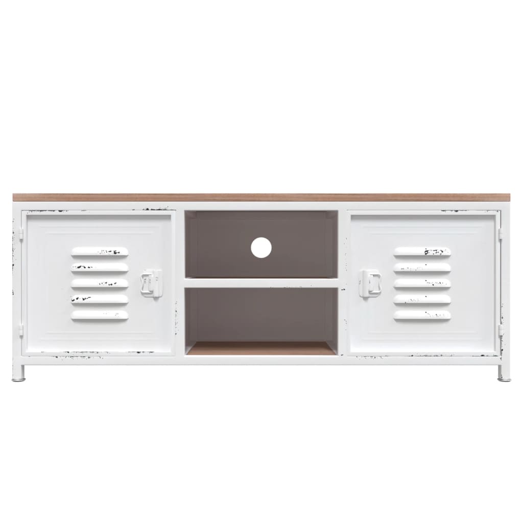 vidaXL TV Cabinet White 110x30x40 cm Iron and Solid Wood Fir