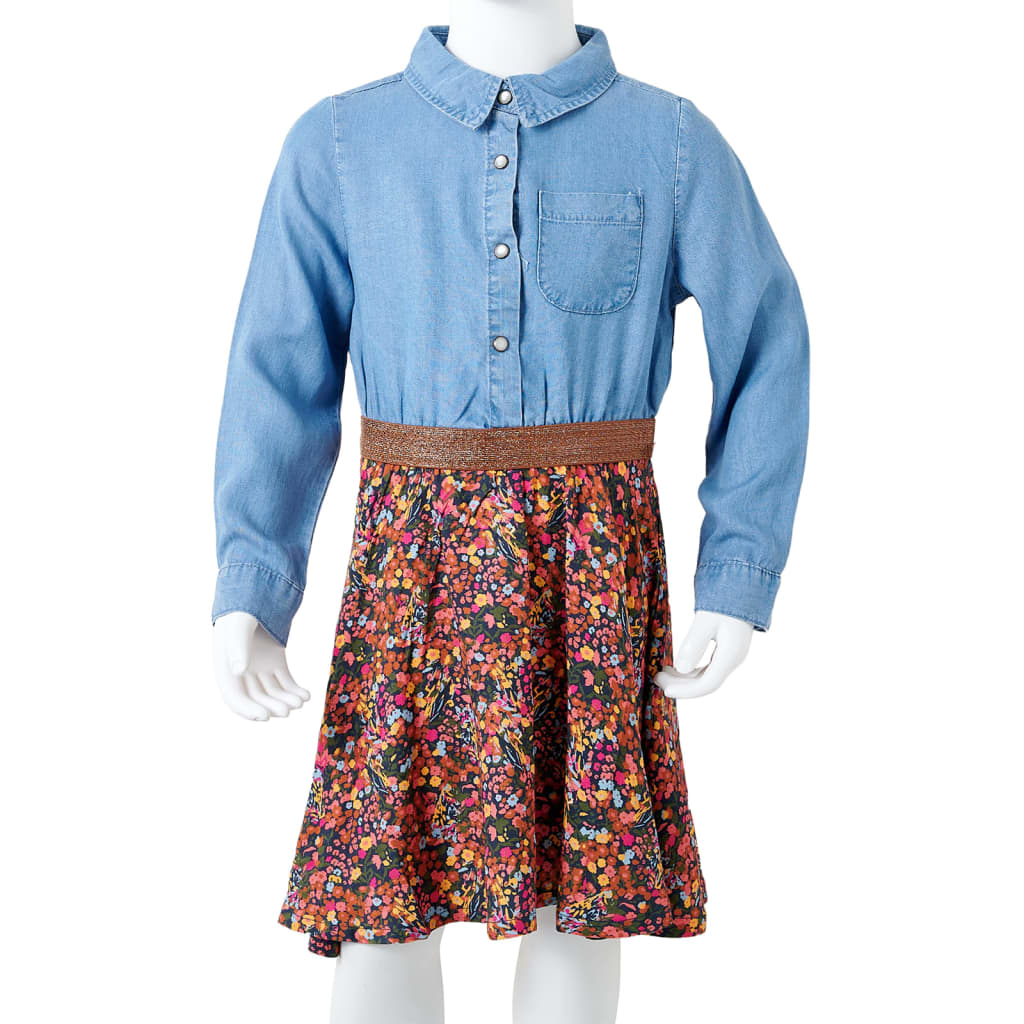 Kids' Dress with Long Sleeves Navy and Denim Blue 92