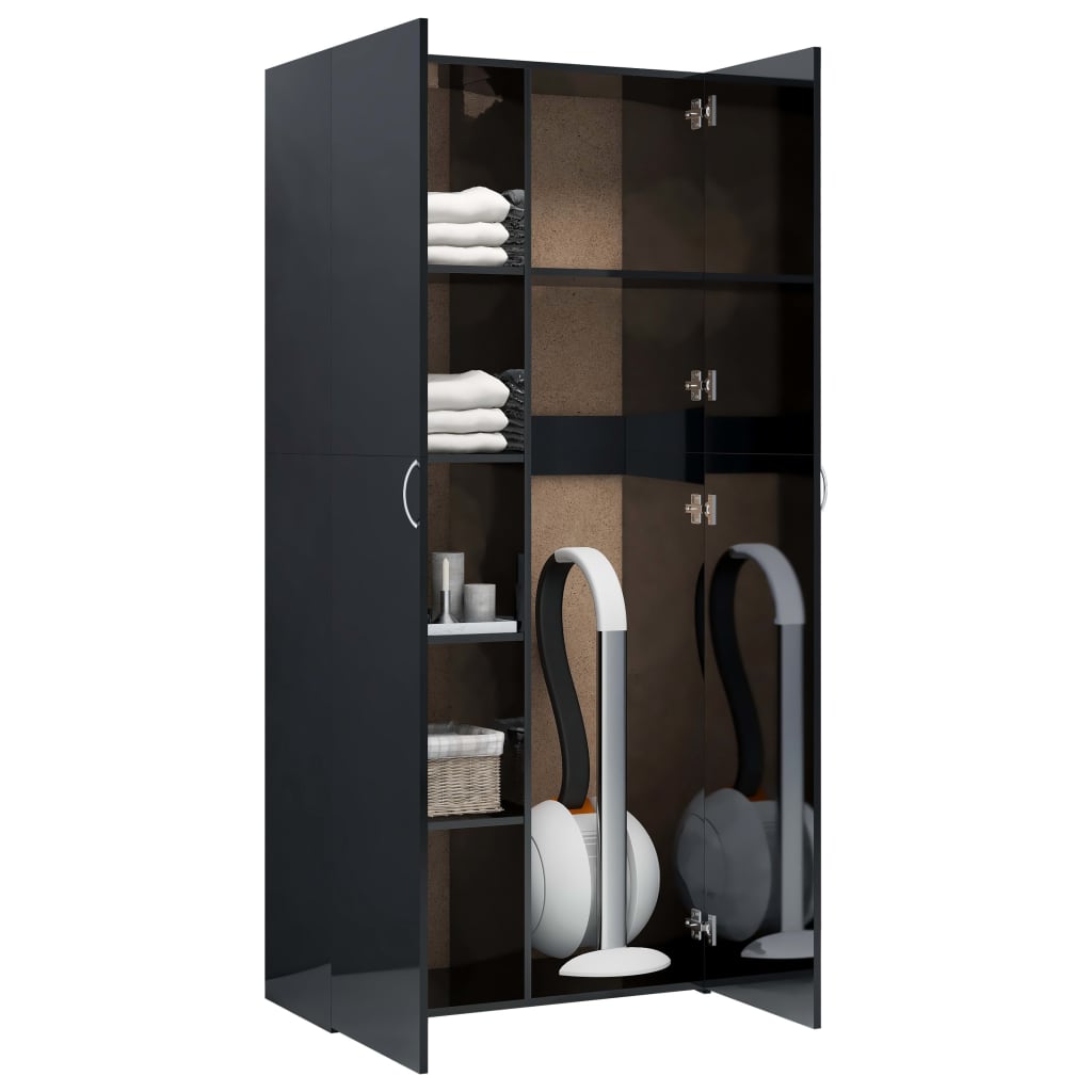 vidaXL Storage Cabinet High Gloss Black 80x35.5x180 cm Engineered Wood