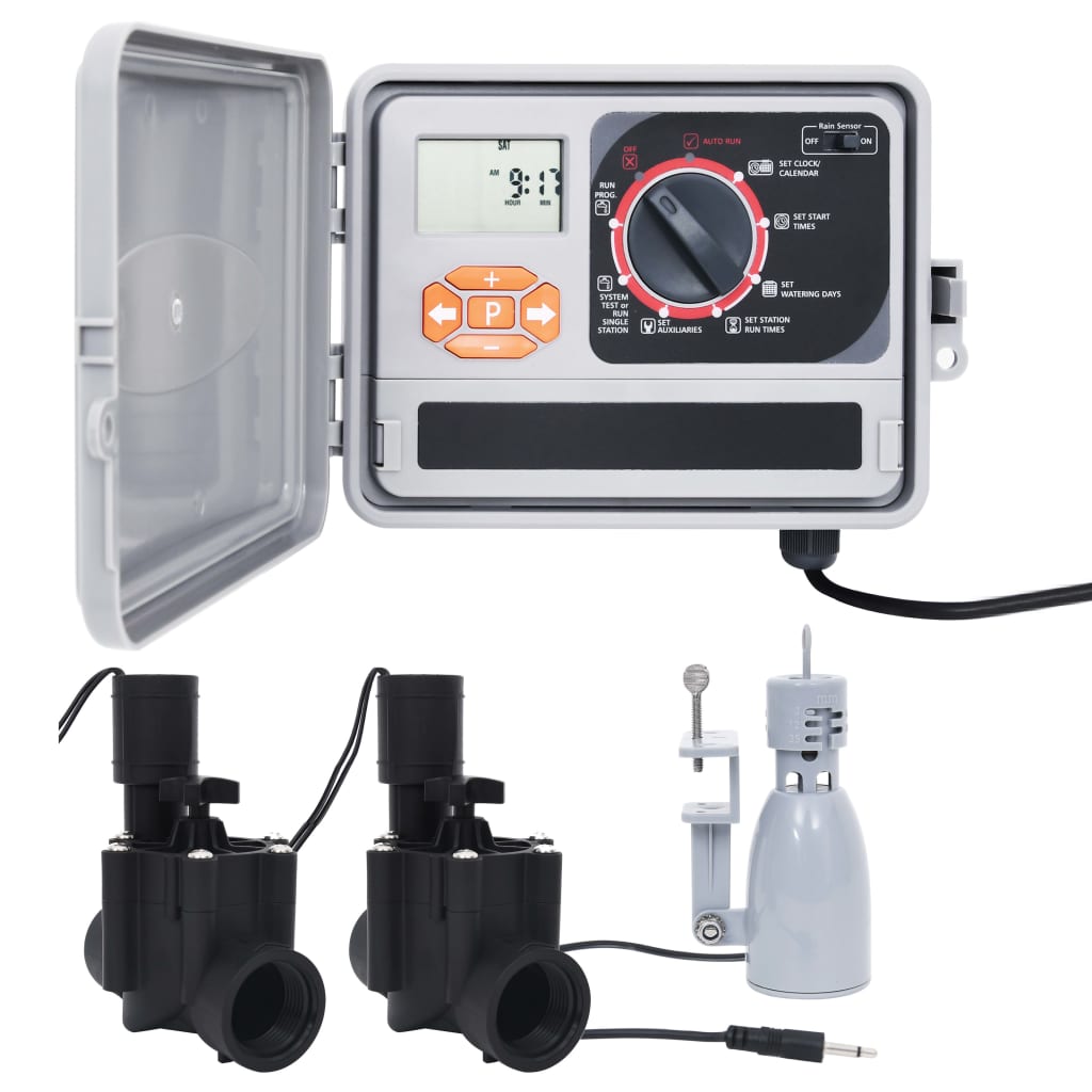 vidaXL Water Irrigation Controller with Rain Sensor & Solenoid Valve