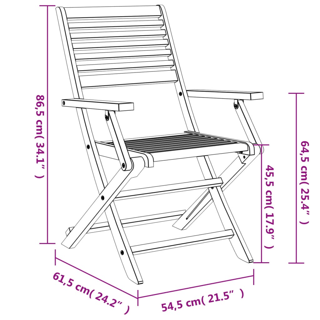 vidaXL Folding Garden Chairs 2 pcs 54.5x61.5x86.5 cm Solid Wood Acacia