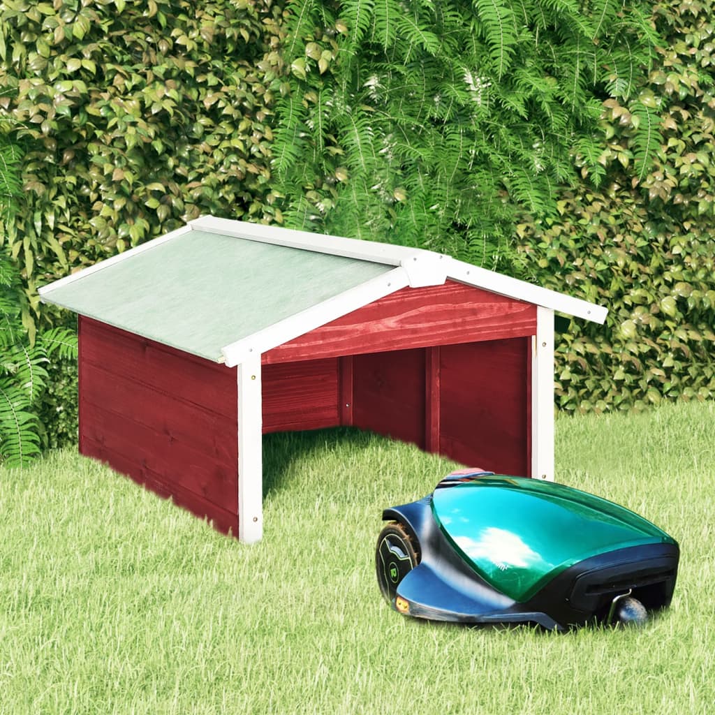 vidaXL Robotic Lawn Mower Garage 72x87x50 cm Red and White Firwood