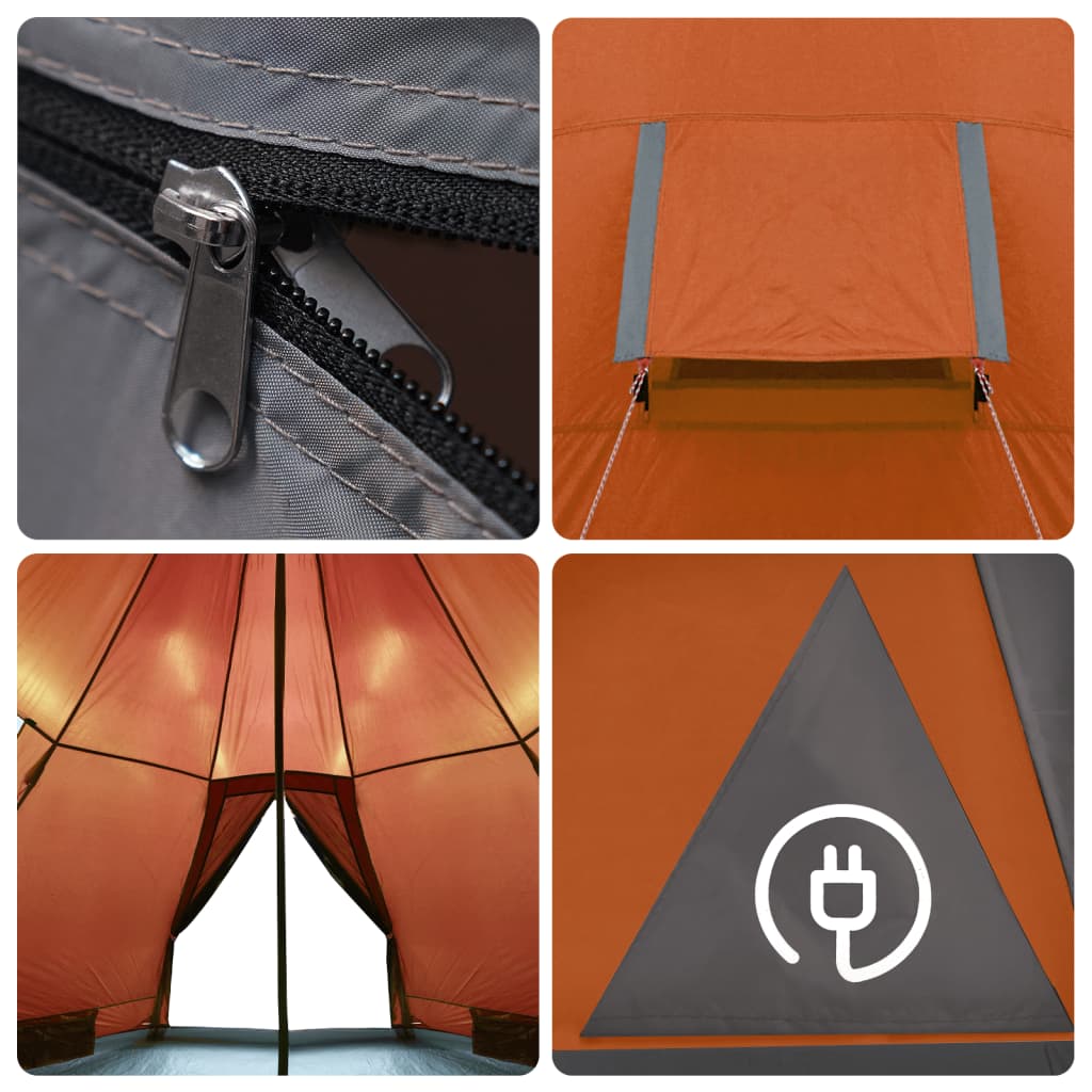 vidaXL Camping Tent 4 Persons Grey&Orange 367x367x259 cm 185T Taffeta
