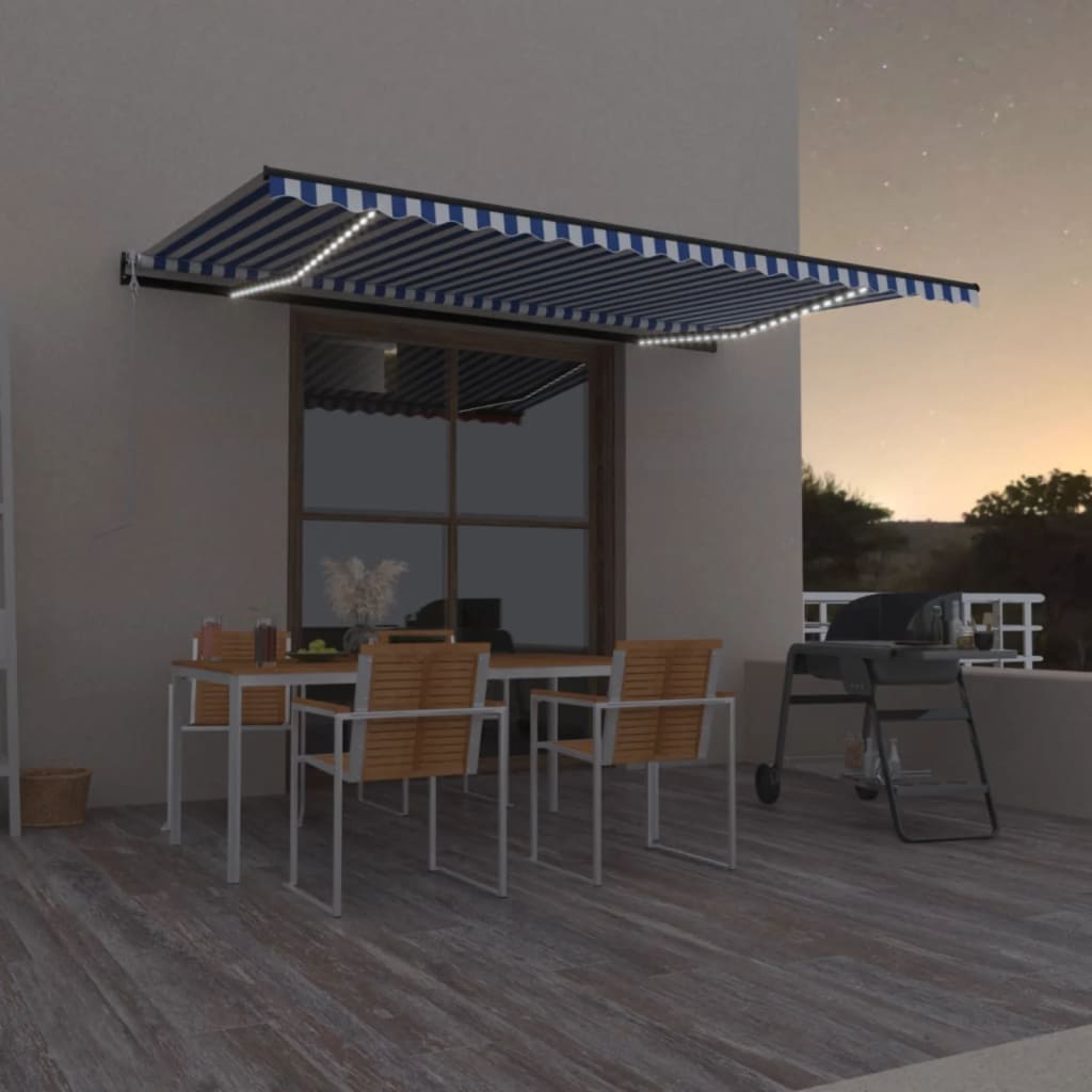 vidaXL Automatic Awning with LED&Wind Sensor 500x350 cm Blue and White