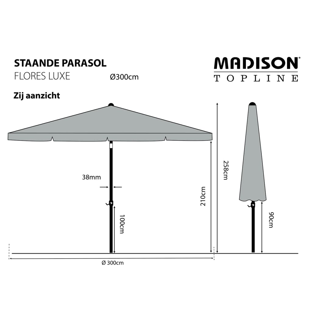 Madison Parasol Flores Luxe 300 cm Round Taupe