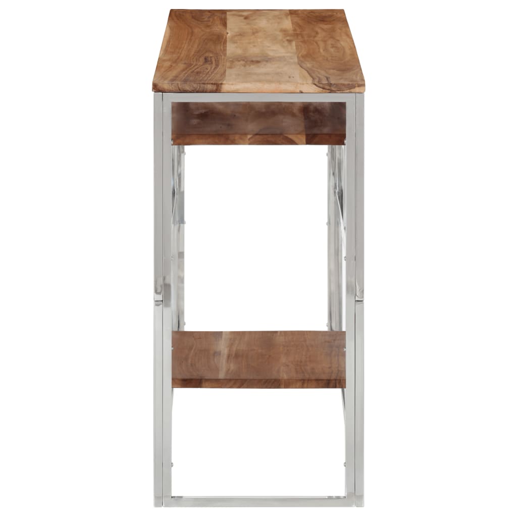 vidaXL Console Table Silver Stainless Steel and Solid Acacia Wood