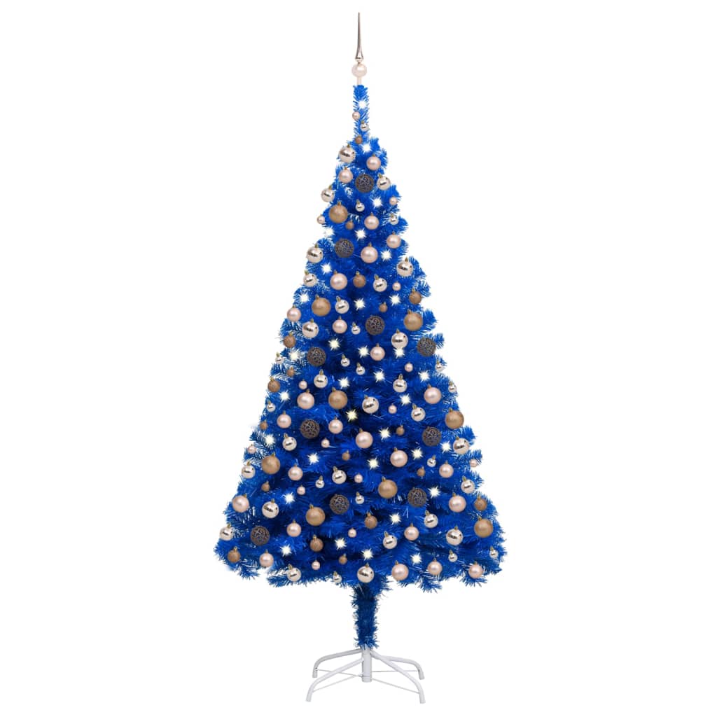 vidaXL Artificial Prelit Christmas Tree with Ball Set Blue 210 cm PVC