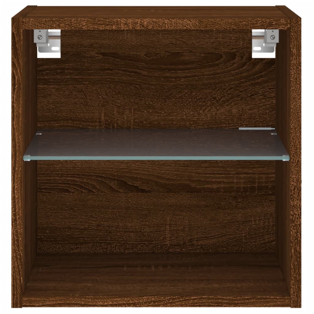 vidaXL Bedside Cabinet with LED Lights Wall-mounted Brown Oak