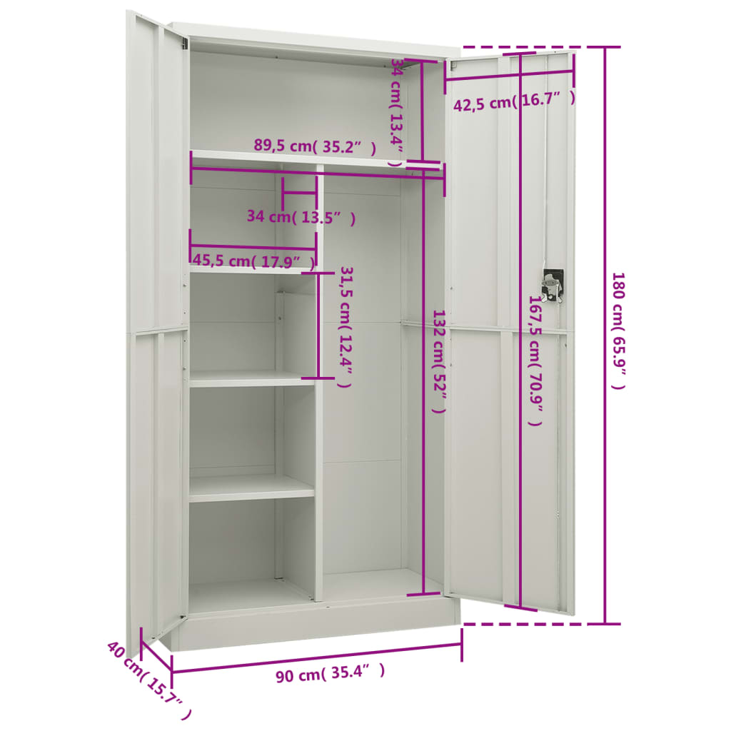vidaXL Locker Cabinet Light Grey 90x40x180 cm Steel