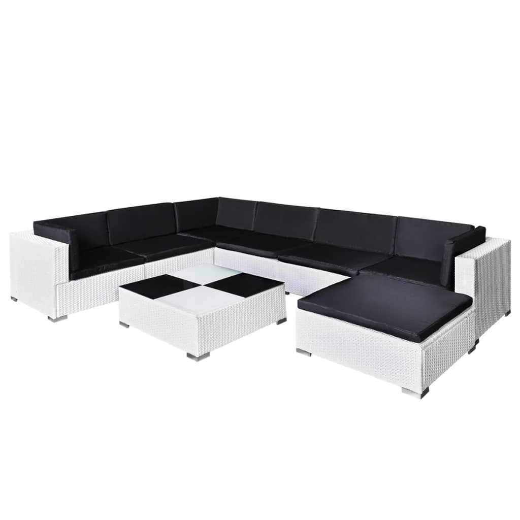 vidaXL 8 Piece Garden Lounge Set with Cushions Poly Rattan White