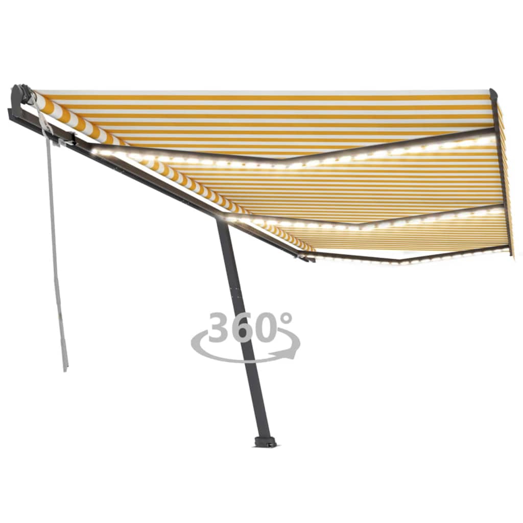 vidaXL Manual Retractable Awning with LED 600x300 cm Yellow and White