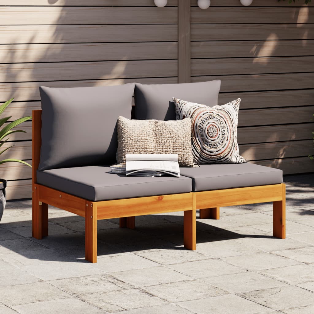 vidaXL Garden Sofa Armless with Cushions 2-Seater Solid Wood Acacia