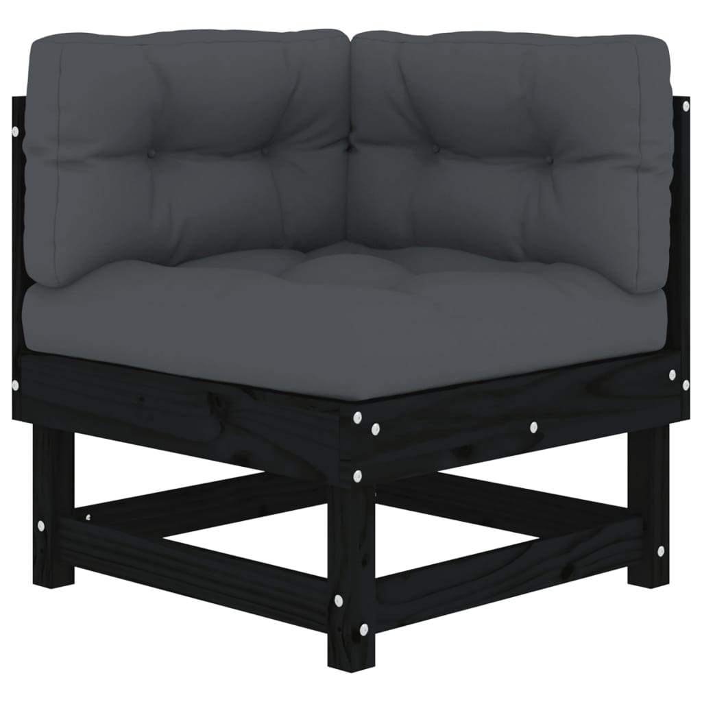 vidaXL Corner Sofas with Cushions 2 pcs Black Solid Wood Pine