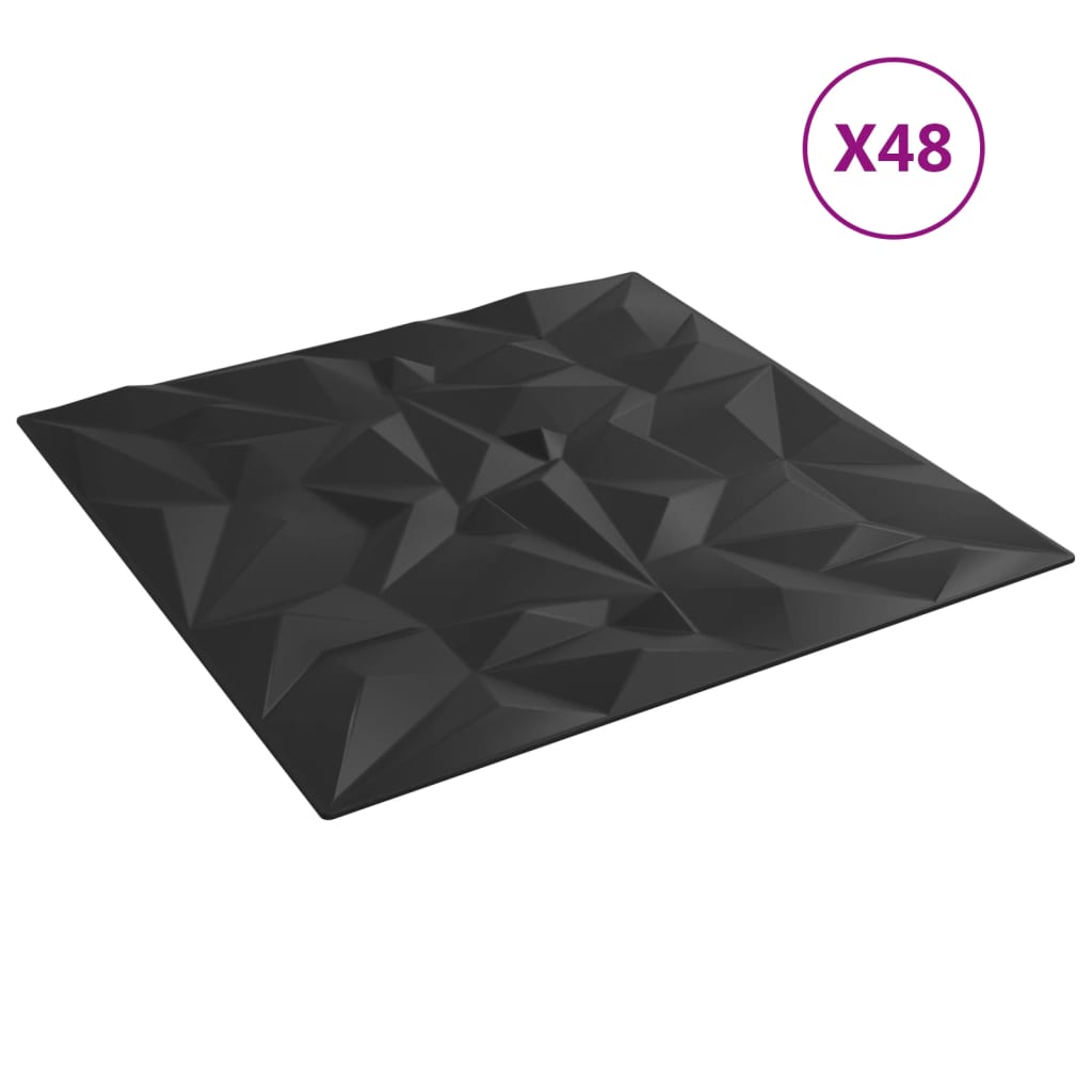 vidaXL Wall Panels 48 pcs Black 50x50 cm XPS 12 m² Amethyst
