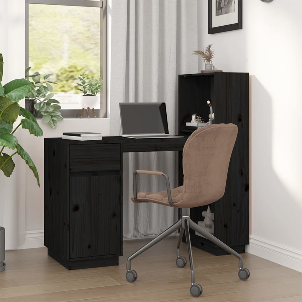 vidaXL Desk Black 110x53x117 cm Solid Wood Pine