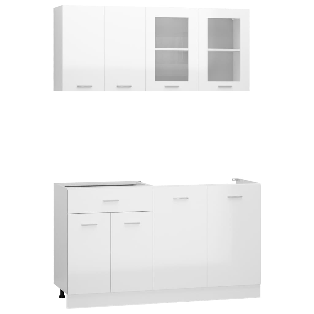 vidaXL 4 Piece Kitchen Cabinet Set High Gloss White Engineered Wood