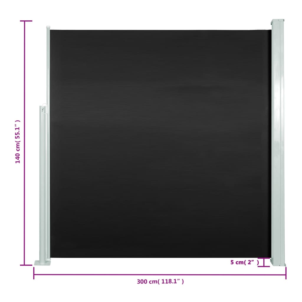 vidaXL Patio Retractable Side Awning 140x300 cm Black