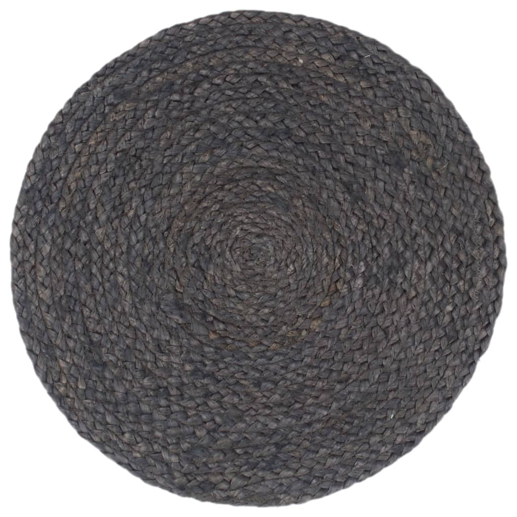 vidaXL Placemats 4 pcs Plain Dark Grey 38 cm Round Jute vidaXL.co.uk
