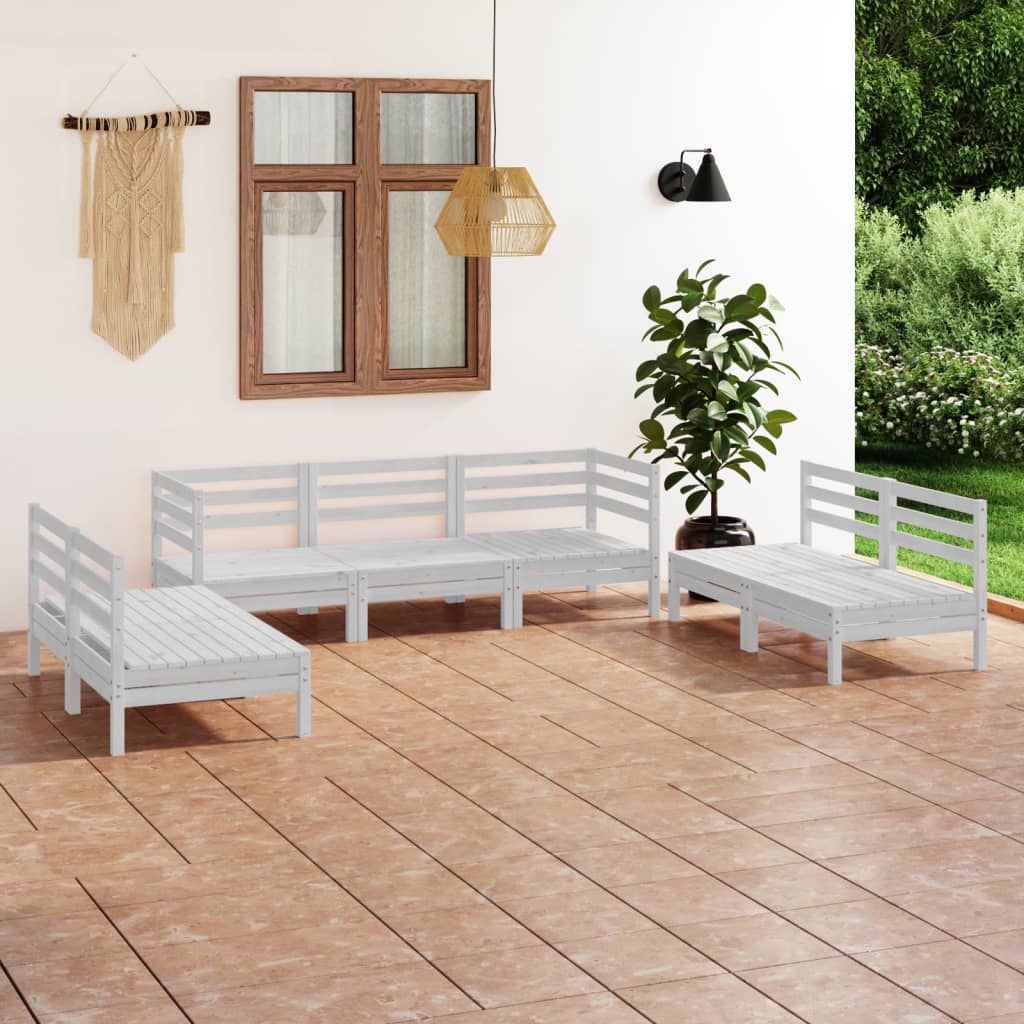 vidaXL 7 Piece Garden Lounge Set White Solid Pinewood