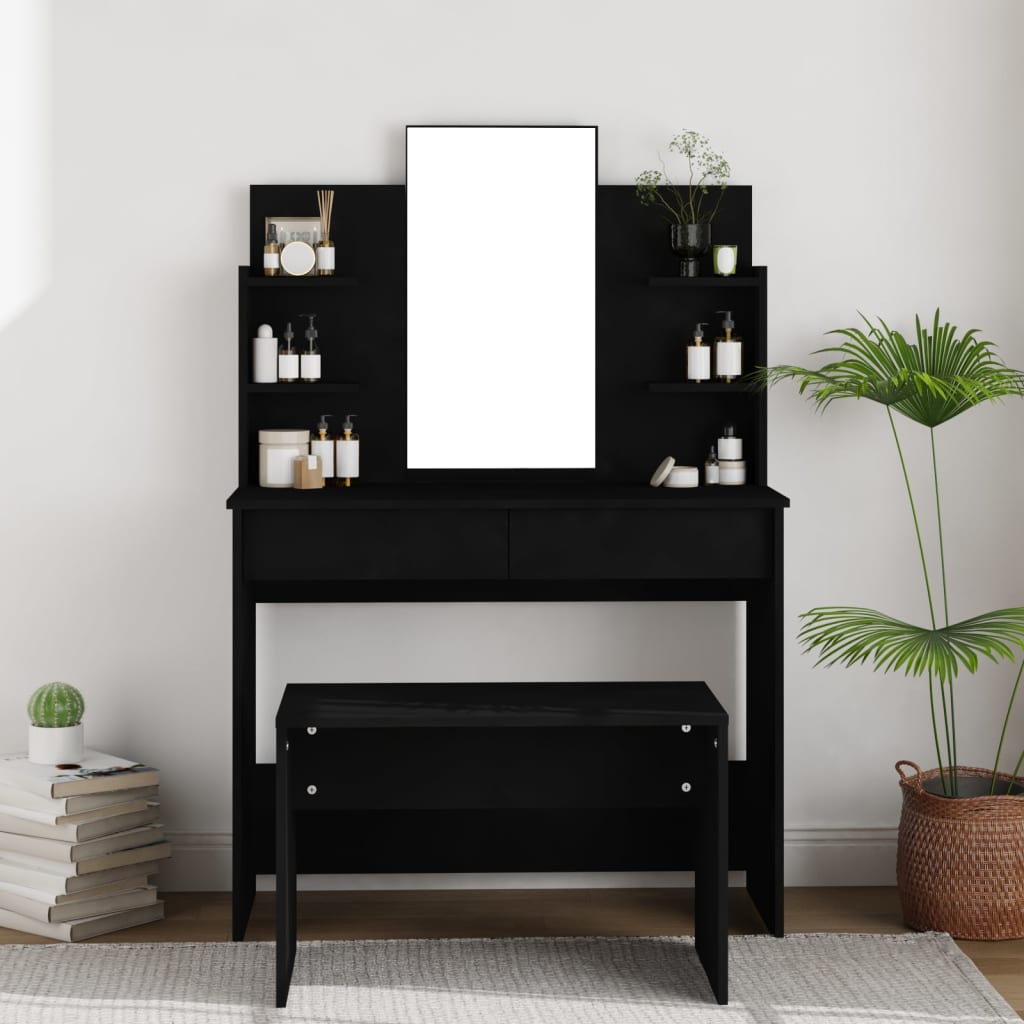 vidaXL Dressing Table with Mirror Black 96x40x142 cm