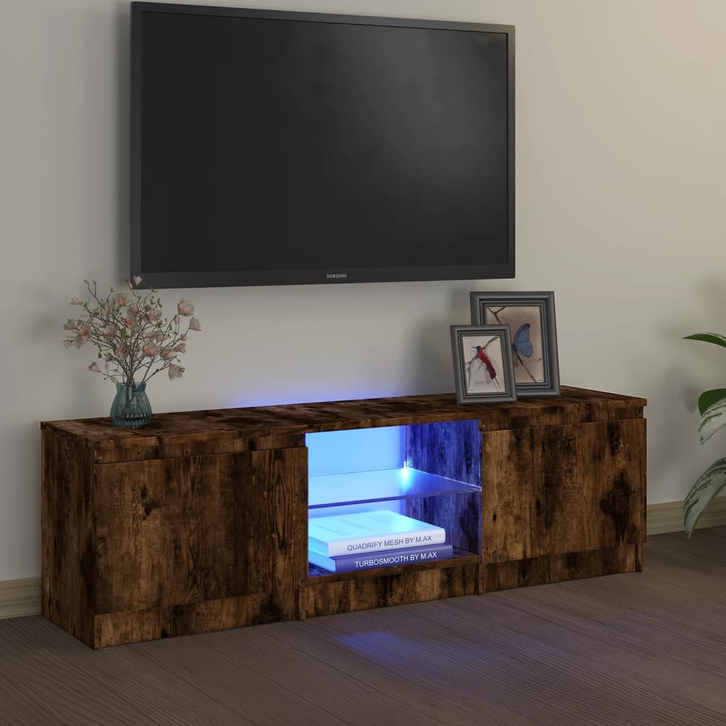 vidaXL TV Cabinet with LED Lights Smoked Oak 120x30x35.5 cm