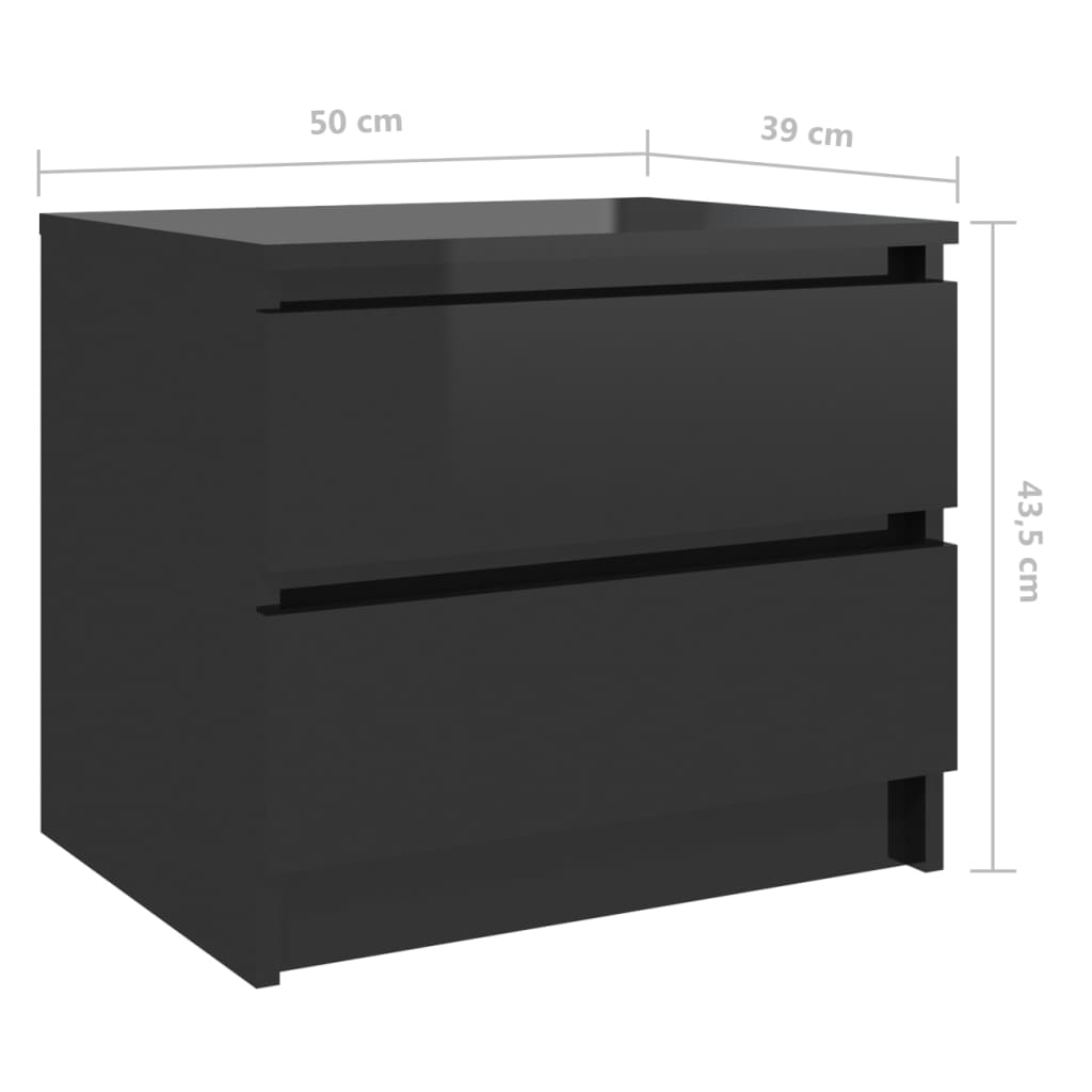 vidaXL Bed Cabinets 2 pcs High Gloss Black 50x39x43.5 cm Engineered Wood