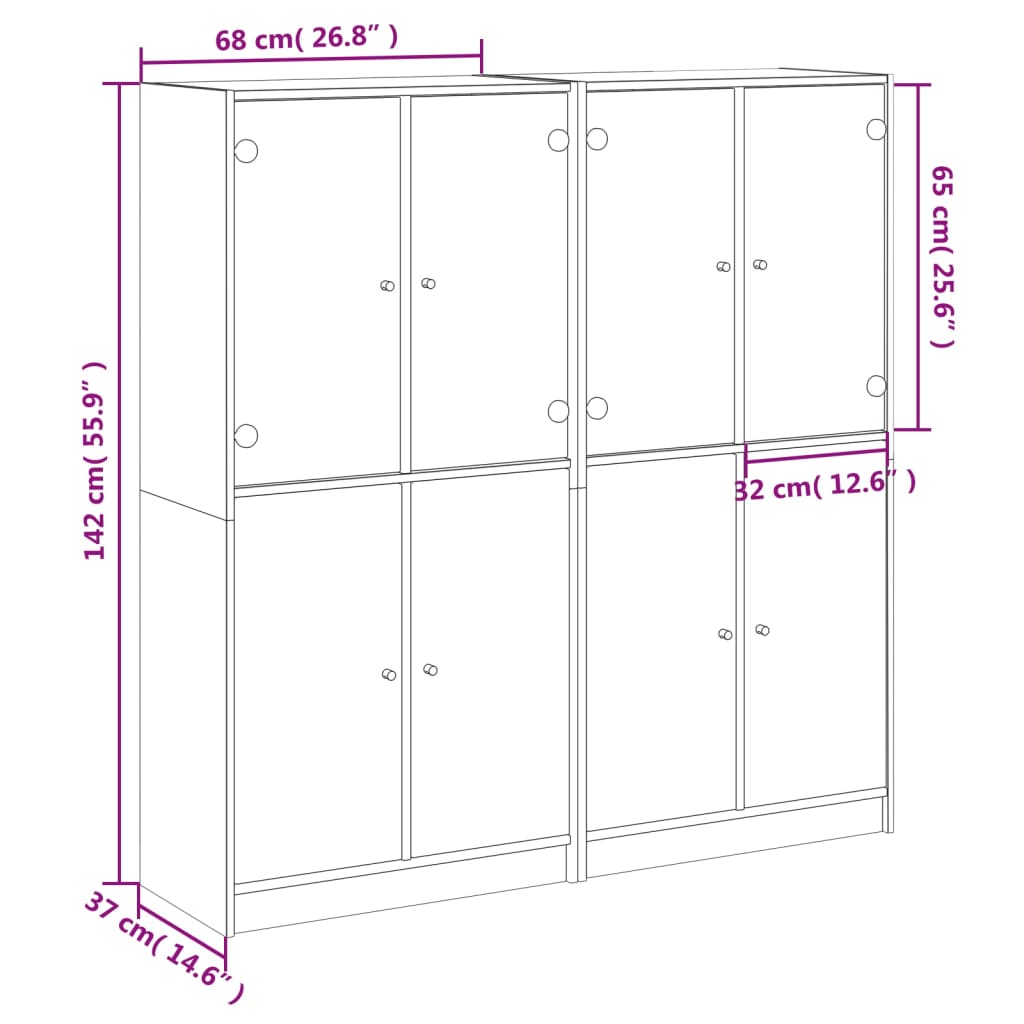vidaXL Bookcase with Doors Concrete Grey 136x37x142 cm Engineered Wood